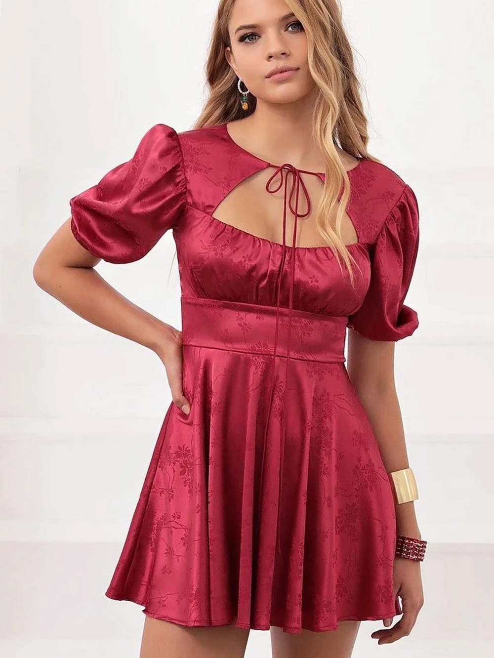 Lucy in the Sky Puff Sleeve Mini Dress in Red Size XS
